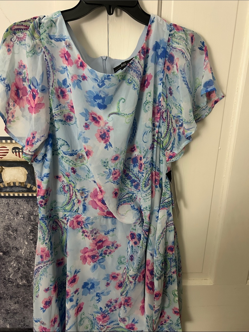 R&K Light Blue Floral Midi Dress with Pink & Blue Print